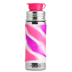 Pura Sports Top 11oz Stainless Steel Bottle - Pink Swirl Sleeve